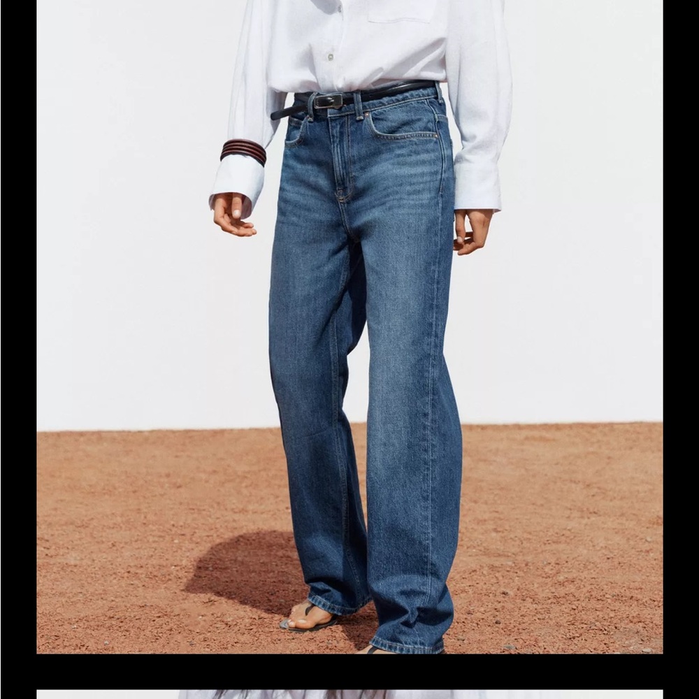 Zara Mid-Blue Straight Jeans, Long Length